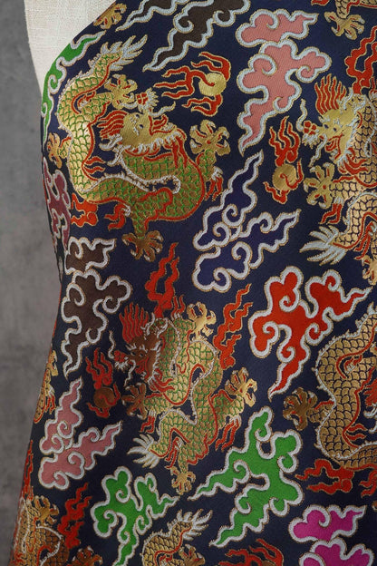 Chinese Dragon Brocade Fabric - Auspicious Cloud Woven Textile, 60" Wide