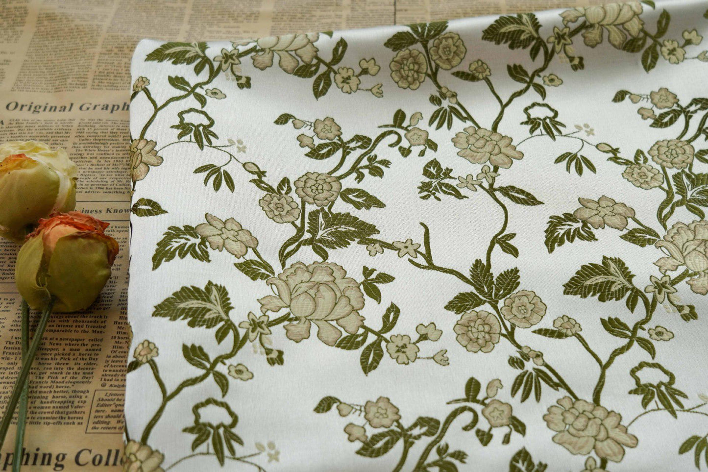 Floral Brocade Fabric: Light Green Jacquard, Cheongsam Qipao, 65" Wide