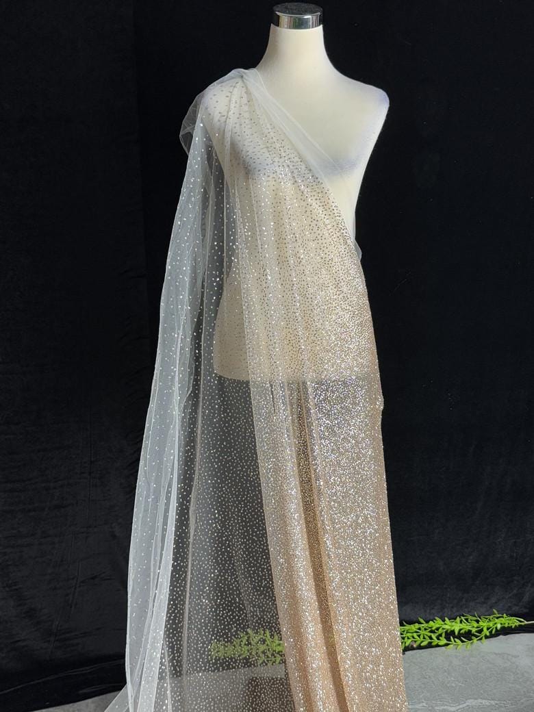 Gold Foil Lace Fabric - Nude Pink Gradient Tulle Mesh (59" Wide)