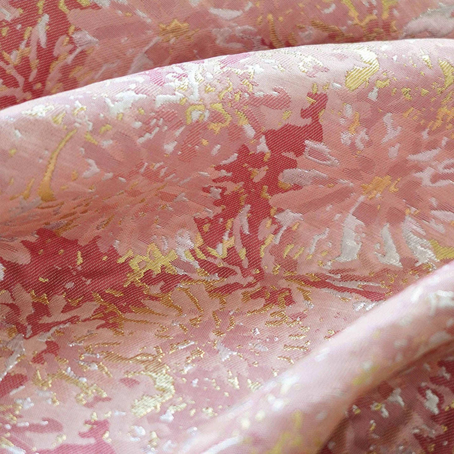 Gold Thread Woven Jacquard Fabric: 3D Shimmering Embossed Floral (59"W, By The Meter)