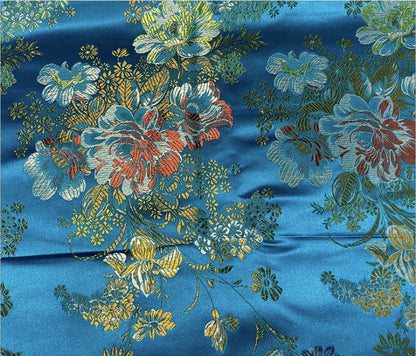 Tissu brocart de soie pivoine : motif floral pour ameublement, matelassage et couture, 75 cm de large