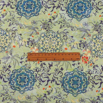 Teal Floral Brocade-Style Jacquard Fabric with Shimmer ��� Luxurious Rayon Blend Decorative Textil" Wide