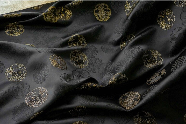 Rabbit Jacquard Brocade Fabric: Japanese Rayon Damask (By The Meter)