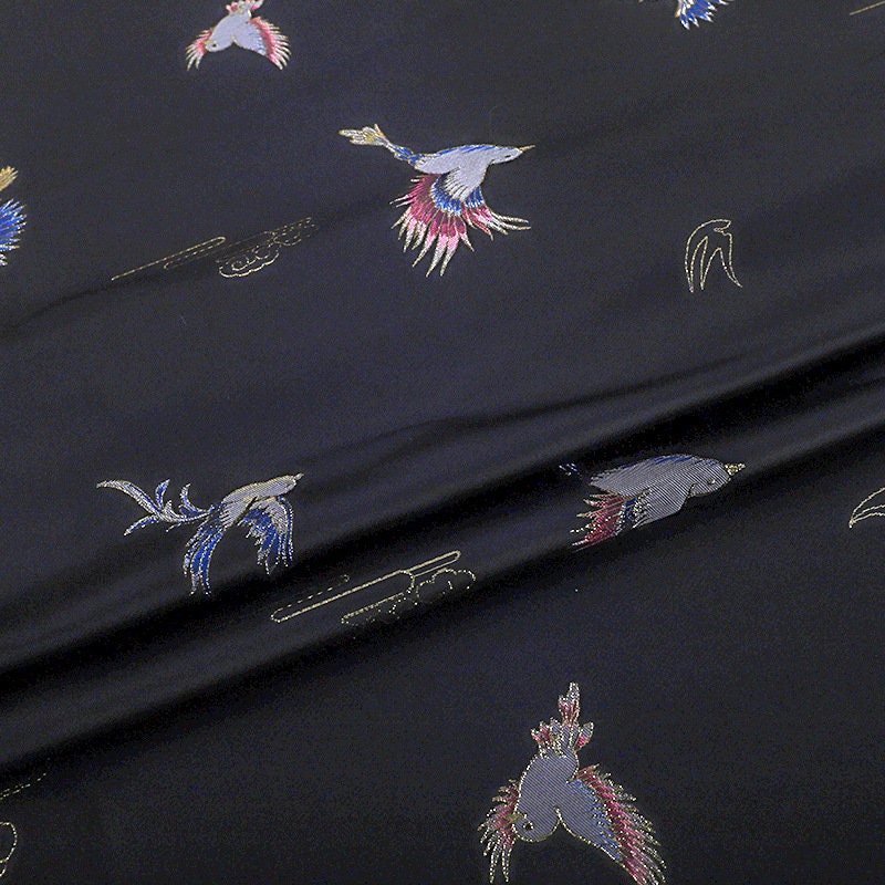Tissu brocart Oiseau Phénix : tissage japonais Nishijin avec fil d'or (59"L)