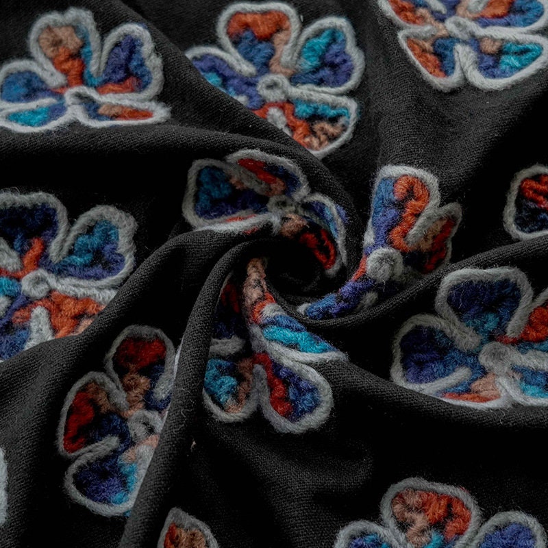 Plush Flower Knit Fabric: Contrasting Color Polyester Upholstery, 55"W