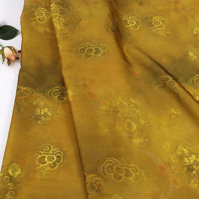 Chinese Geometric Baoxiang Pattern Shimmer Brocade Fabric ��� Shiny Floral Material for Cheongsam & D