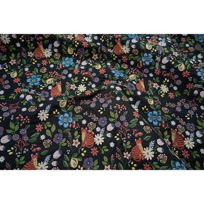 Black Cat Jacquard Fabric: Floral Upholstery, Costume, Decor (58"W)
