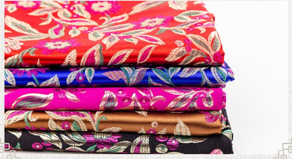 Floral Leaf Brocade Fabric: Chinese Style Silk Rayon Blend, 35" Wide