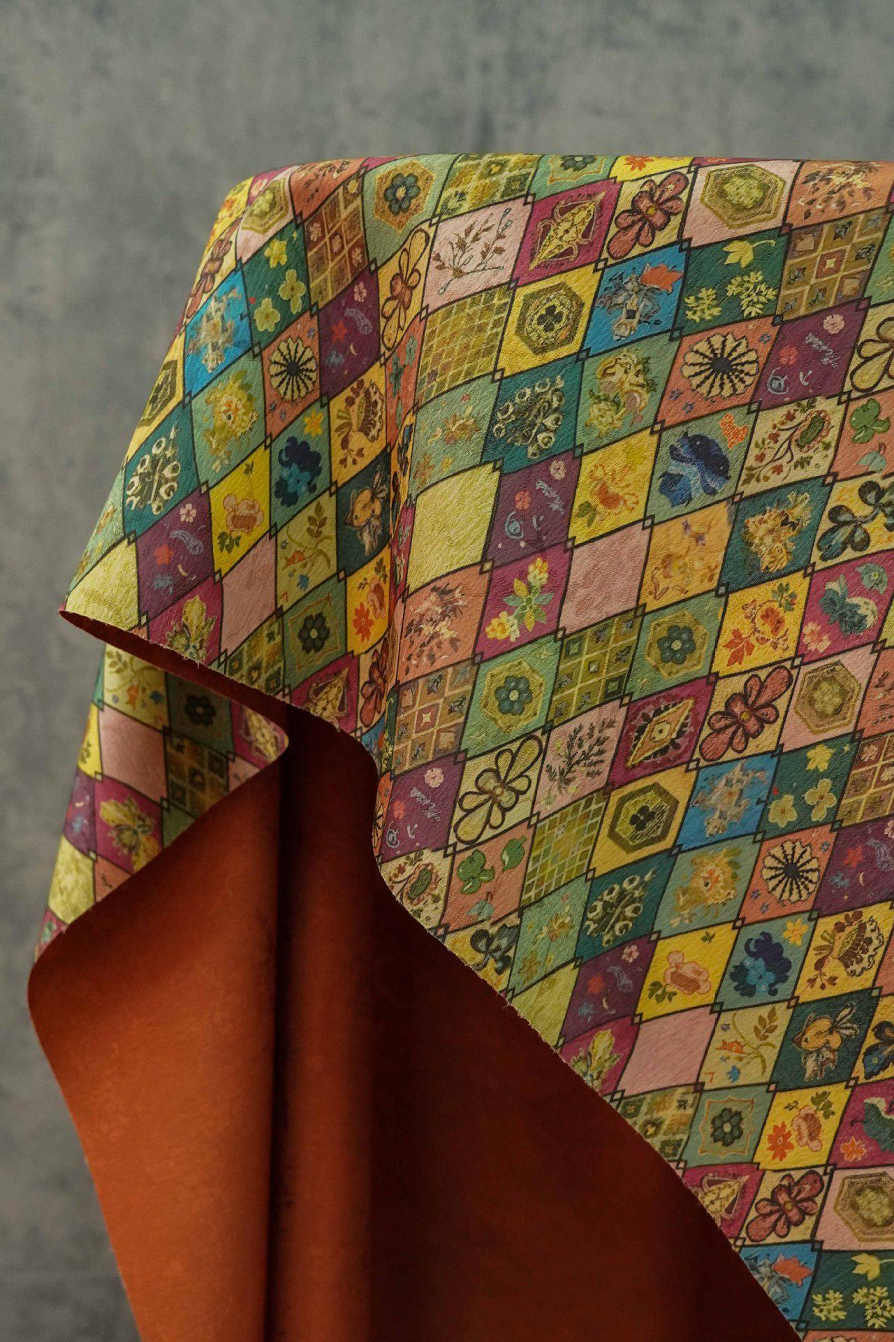 Floral Diamond Tea Satin Fabric, Dark Green Digital Print, 59" Wide