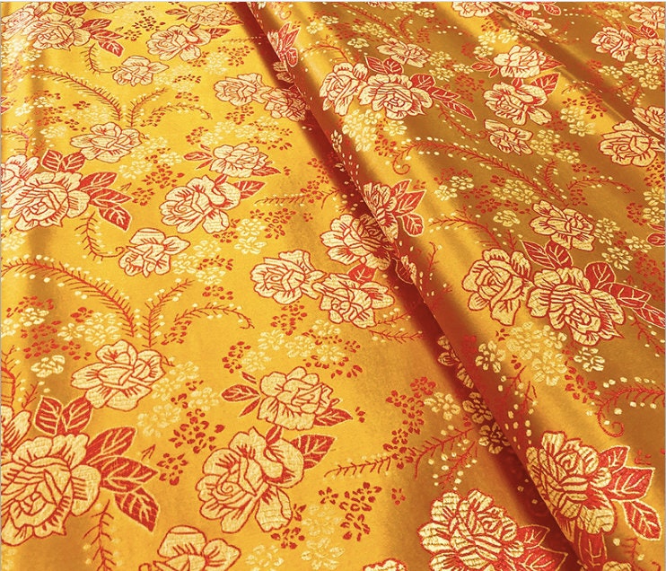 Peony Flower Silk Brocade Fabric - 35" Wide Chinese Sewing Upholstery