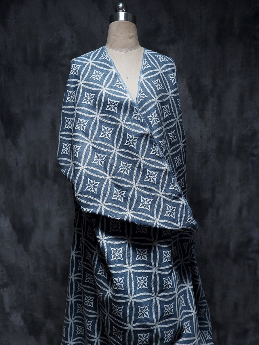 Jacquard Denim Fabric: Linear Geometric Pattern, 57" Wide