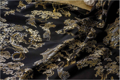 Gold Thread Jacquard Fabric: 3D Embossed Woven Material, 63"W