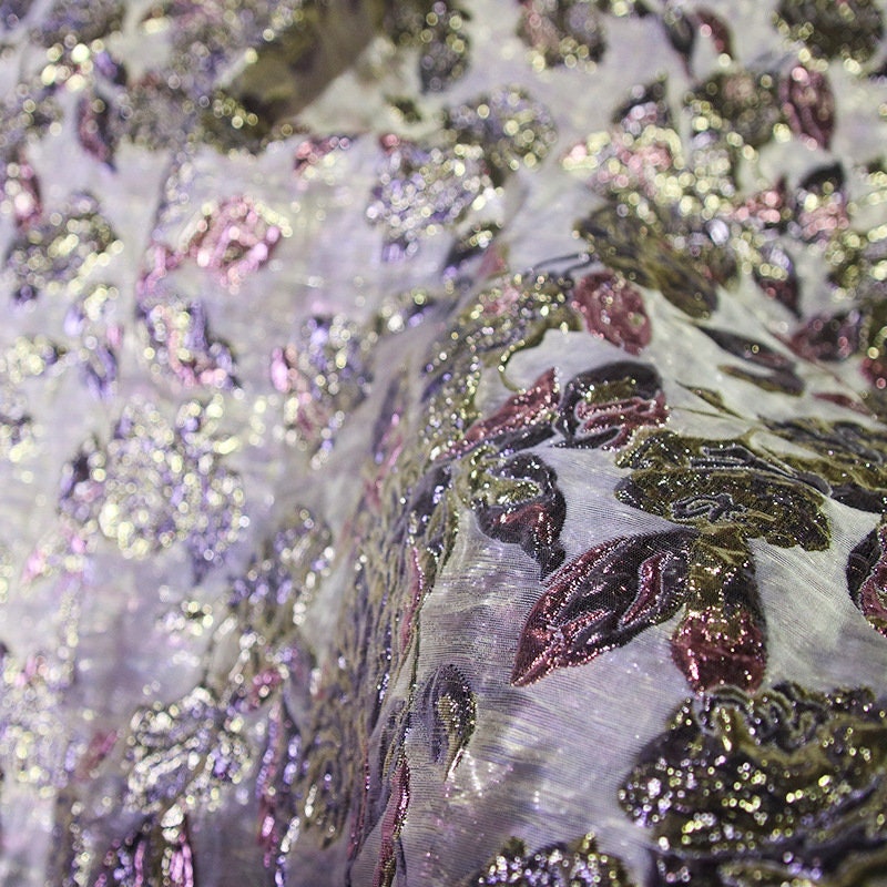 Metallic Embossed Floral Jacquard Fabric - 56"W Shimmering Gold Thread