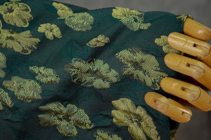 Green Floral Brocade Fabric: Embossed Jacquard Sewing Material, 57" Wide