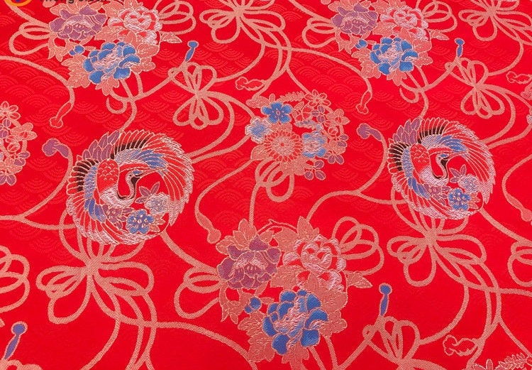 Bird & Flower Brocade Fabric: Satin Jacquard Weave, 59"W