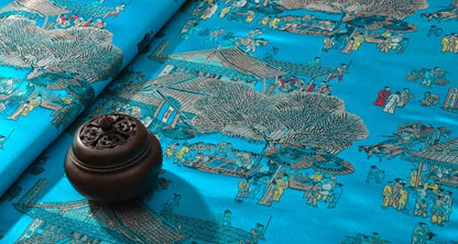 River on the Qingming Festival Brocade Fabric: 59"W Chinese Painting Silk Rayon