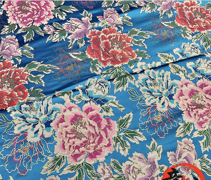 Peony Flower Silk Brocade Fabric: Chinese Wedding Fabric (By 1 Meter)