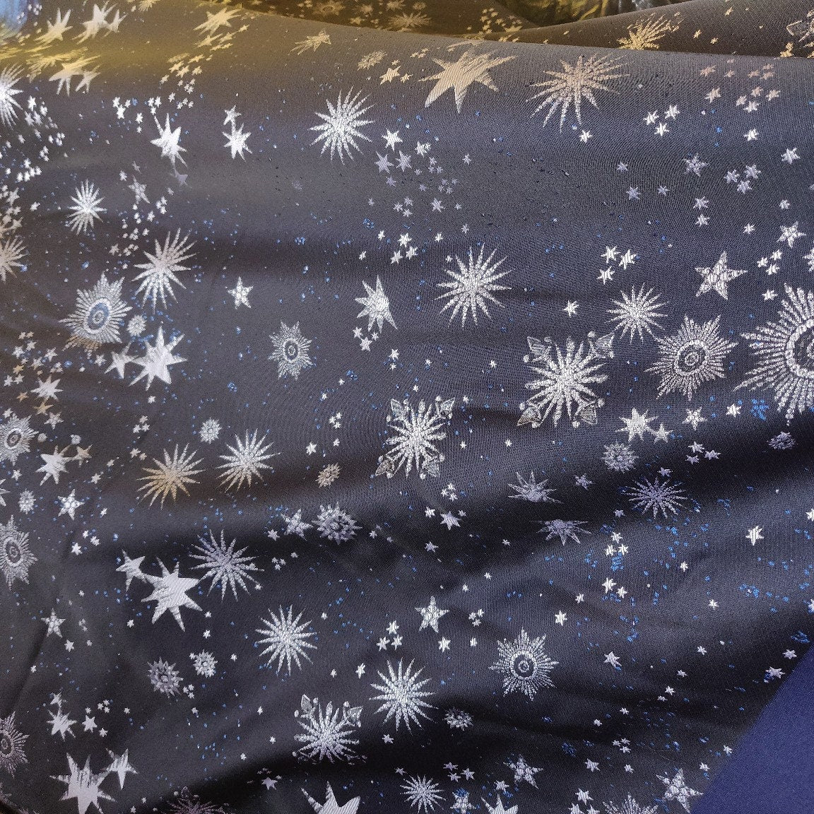 Galaxy Jacquard Fabric: Dark Blue Universe Cotton Blend, 59" Wide