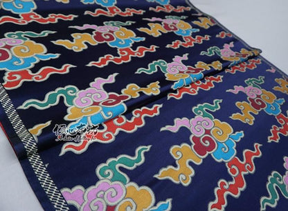 Dark Blue Auspicious Clouds Jacquard Fabric: Tibetan Style Costume Dress Material