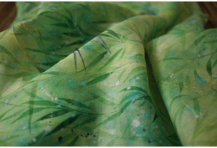 Floral Ramie Fabric: Kingfisher Green, Lightweight Sewing Material, 55" Wide