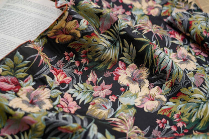 Floral Jacquard Fabric: Gold Thread Embroidered Upholstery, 62"W