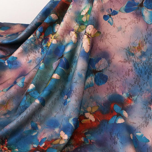 Butterfly Print Tea Silk Satin Fabric - 59" Wide
