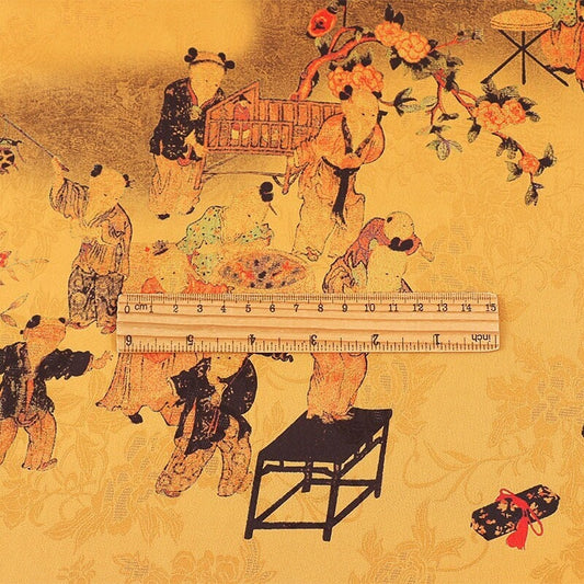 Tissu imprimé Baizi chinois : mélange de polyester et d’élasthanne, largeur 150 cm