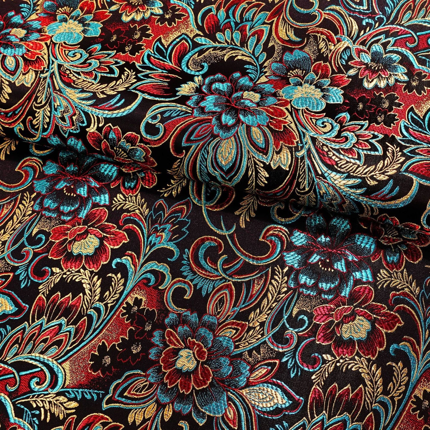 Lily Flower Brocade Fabric: Rayon Satin Blend, 45" Wide - By The Meter