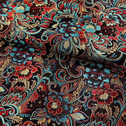 Lily Flower Brocade Fabric: Rayon Satin Blend, 45" Wide - By The Meter