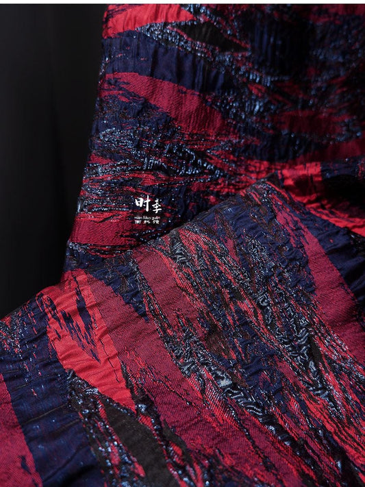 Gold Thread Jacquard Fabric: Red & Blue 3D Designer Fabric, 55"W