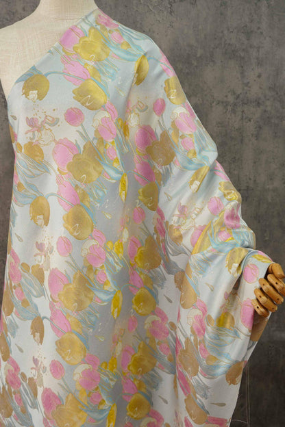 Gold Tulip Jacquard Fabric: 59"W Upholstery & Drapery