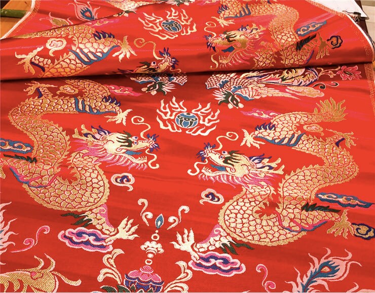 Dragon and Phoenix Brocade Fabric: Auspicious Wedding Robe Material