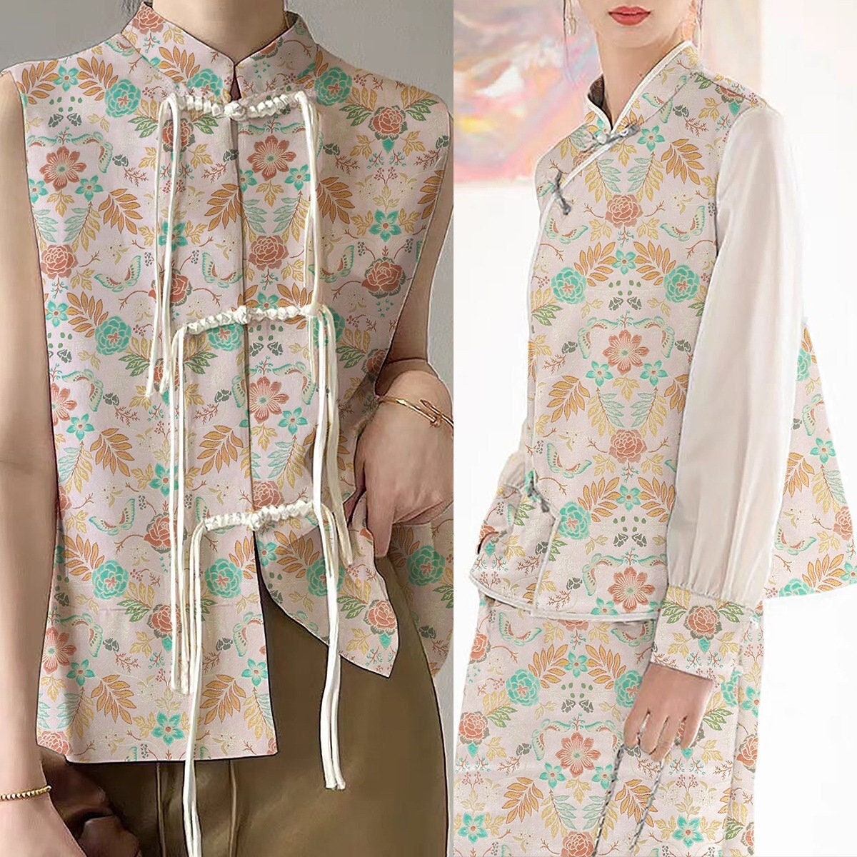 Floral Silk Brocade Fabric: 55" Wide Sewing Material