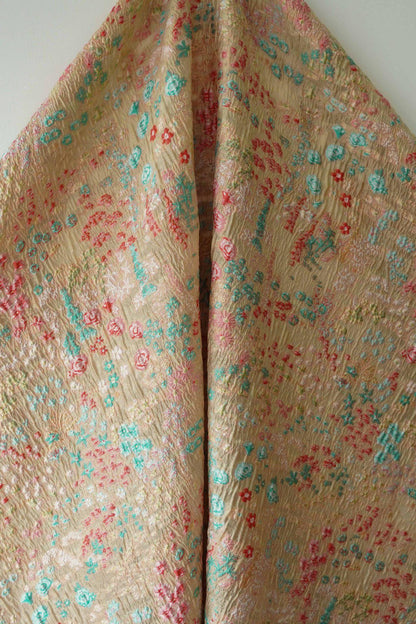 Blue Pink Jacquard Woven Fabric: 3D Embossed Flower Pattern, 57" Wide