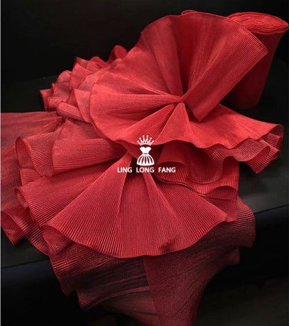 Dentelle organza à lustre métallique : tissu de créateur à volants 3D, 27 cm de large