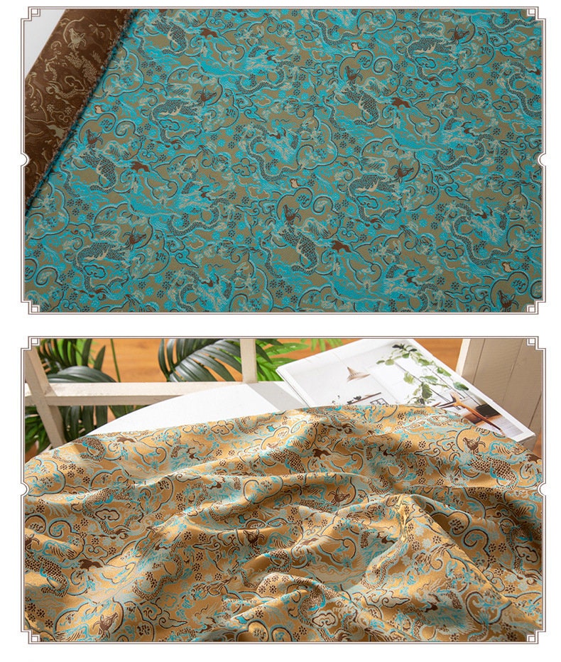 Nishijin Ori Brocade Fabric: Dragon Flowers, Japanese Style (57"W)