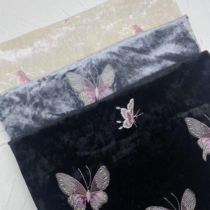 Embroidered Velvet Fabric: 43" Beaded Pillar Design, Designer Sewing Material