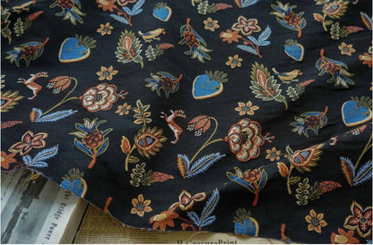 Black Animal Jacquard Fabric: Floral Upholstery, Costume, Decor - 59"W