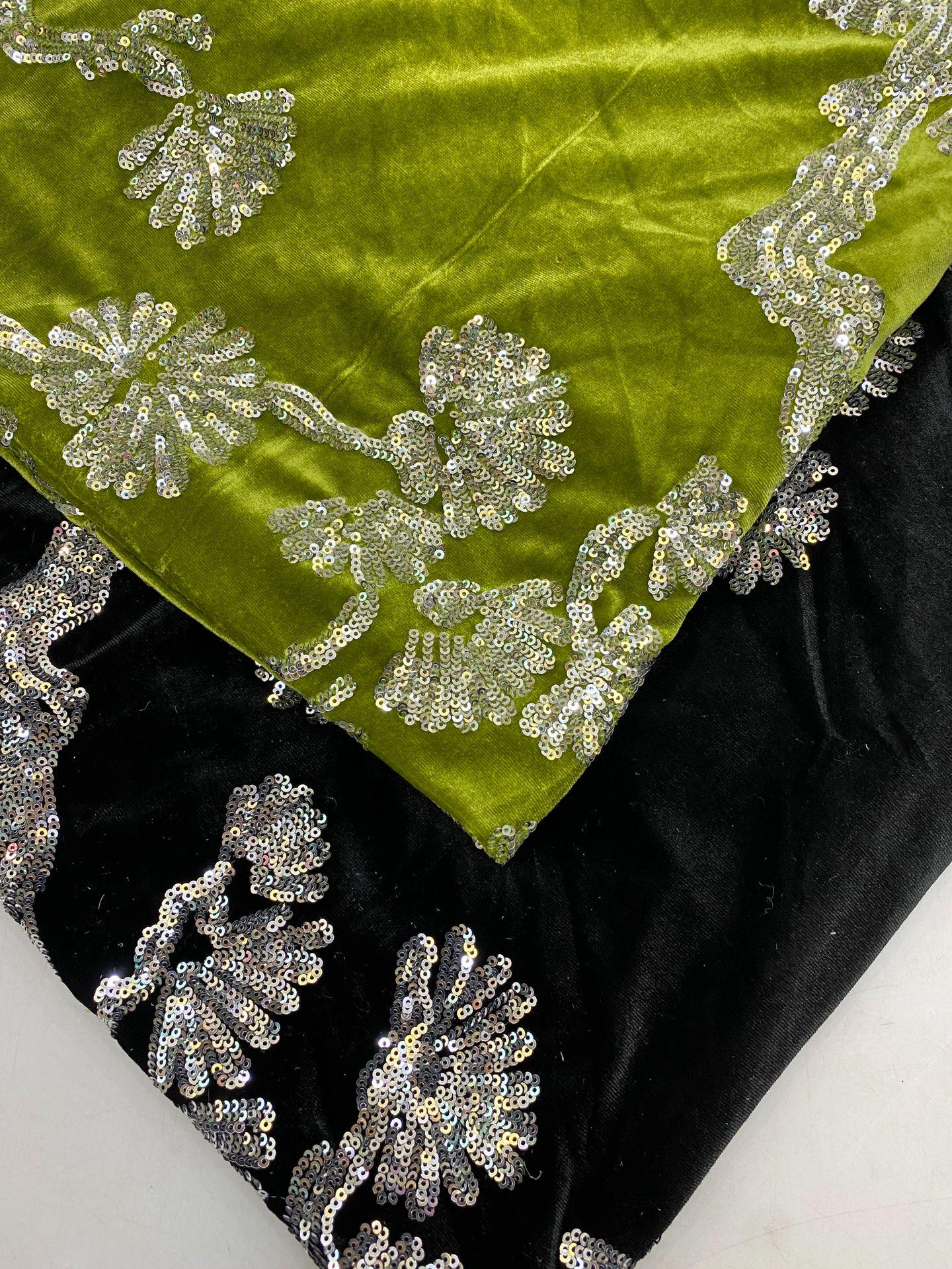 Velvet Embroidery Fabric: Beaded Pillar Design, 43"W Designer Material