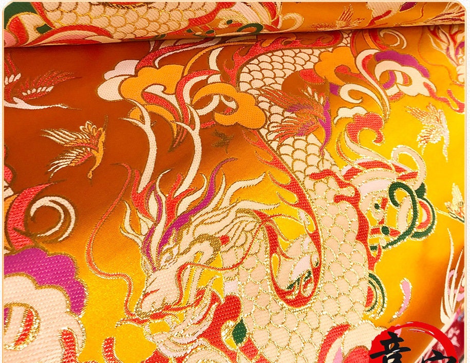 Dragon Brocade Fabric: 59"W Silk Rayon Blend, Traditional Sewing