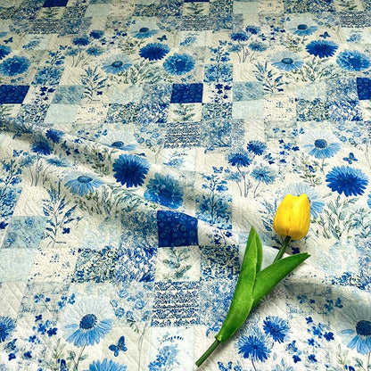 Blue Floral Cotton Fabric: 20s Print, Quilting, Dressmaking - 55" Wide