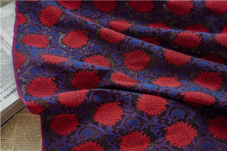 Floral Jacquard Fabric: 3D Oil Painting Texture, Gold Thread (55" W By 1 Meter)