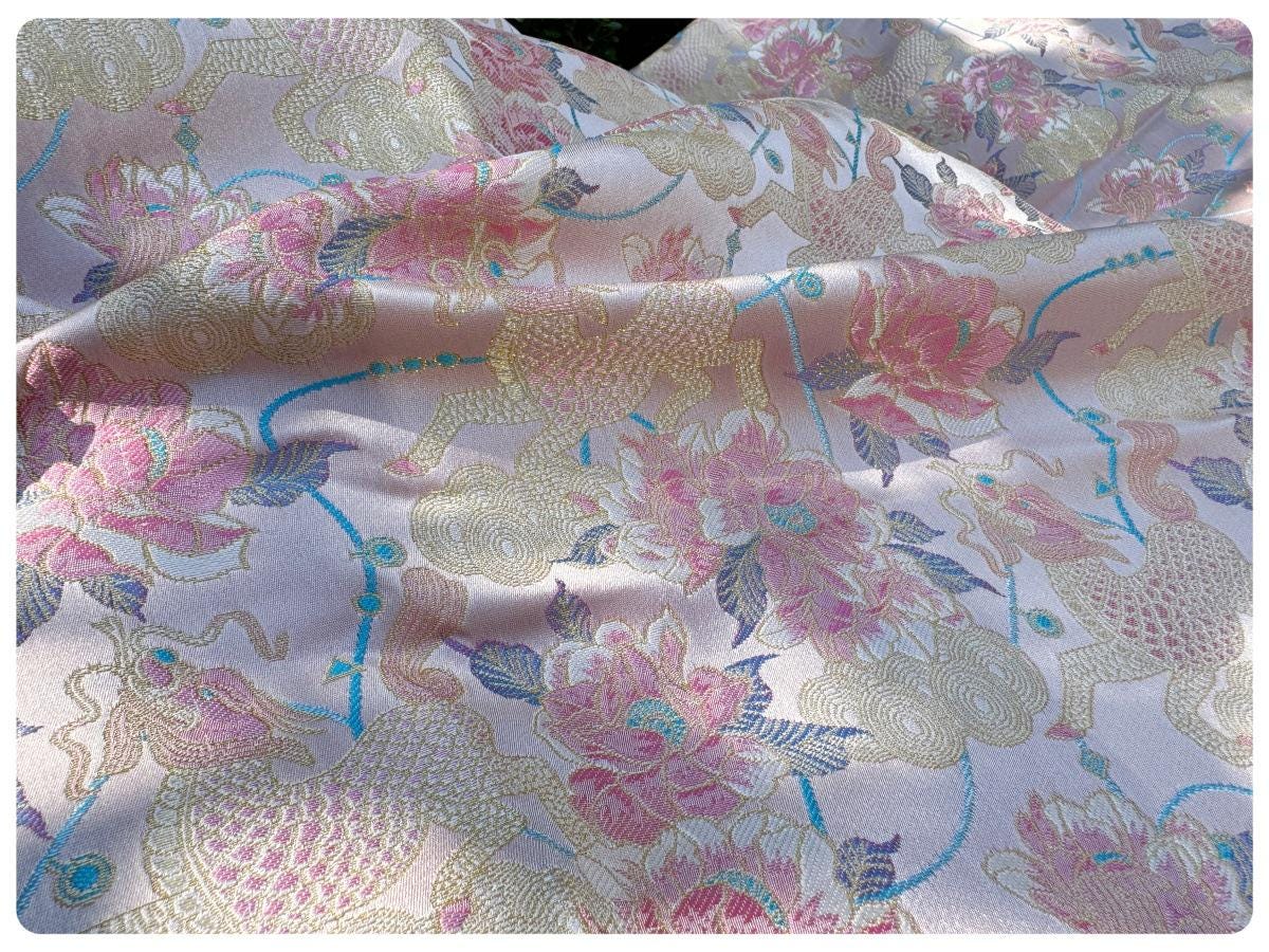 Embossed Floral Jacquard Fabric: 3D Gold Thread Design, 55" Wide