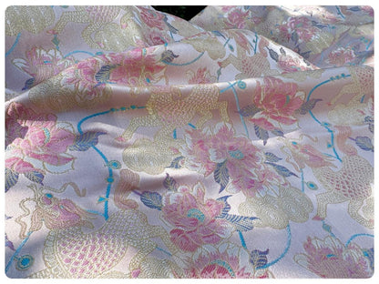 Embossed Floral Jacquard Fabric: 3D Gold Thread Design, 55" Wide