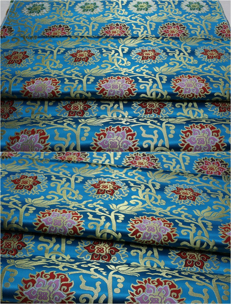 Lotus Thangka Brocade Fabric: Tibetan Buddhist Robes (29.5"W)