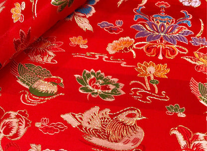 Mandarin Duck Brocade Fabric: 59"W Floral Embroidery, Wedding Dress Material