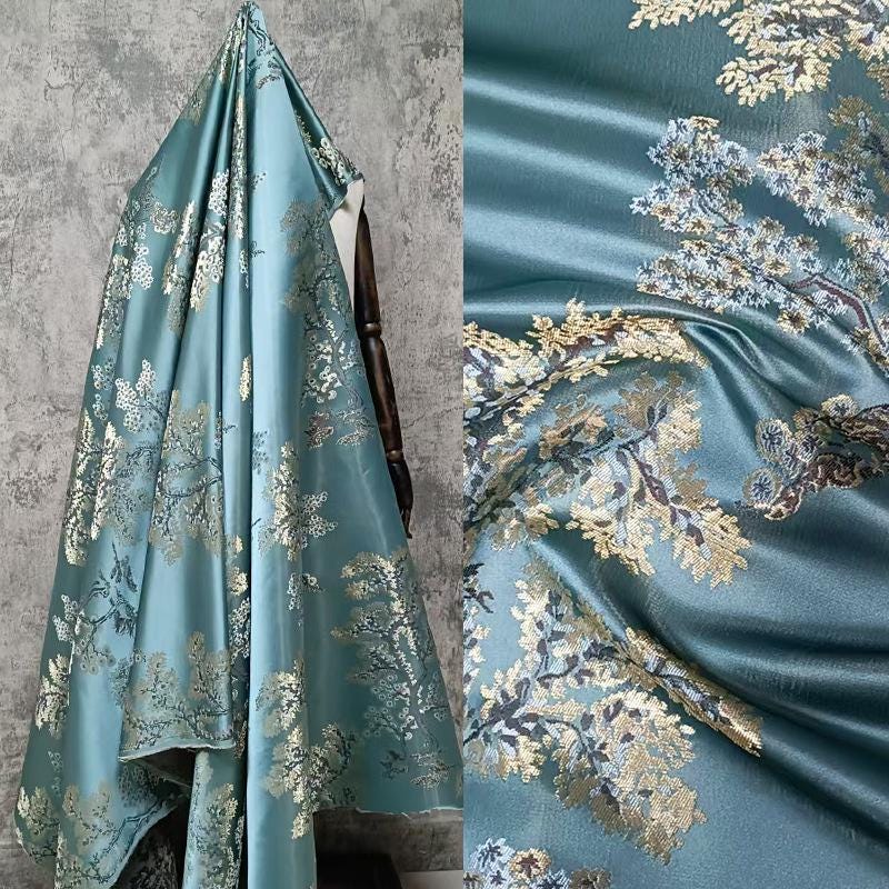 Zamioculcas Jacquard Brocade Fabric ��� Money Tree Pattern Upholstery & Clothing Material, sell by the met"Wide