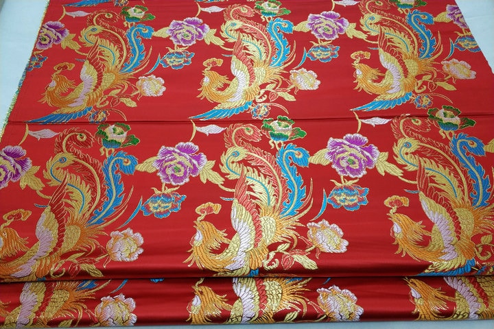 Golden Phoenix Brocade Fabric: Chinese Cheongsam Silk Jacquard (29" W)