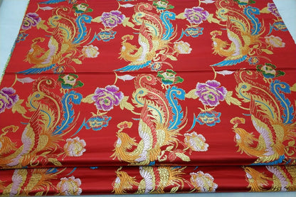 Golden Phoenix Brocade Fabric: Chinese Cheongsam Silk Jacquard (29" W)