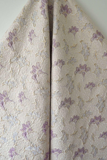Gold Thread Jacquard Woven Fabric: 3D Lilac Floral Embossed Upholstery, Costume, Sewing - 60"W
